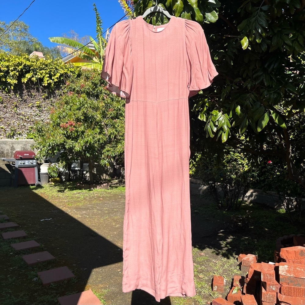 MARIA STANLEY pink floral flutter short‎ sleeve cropped straight leg jumpsuit